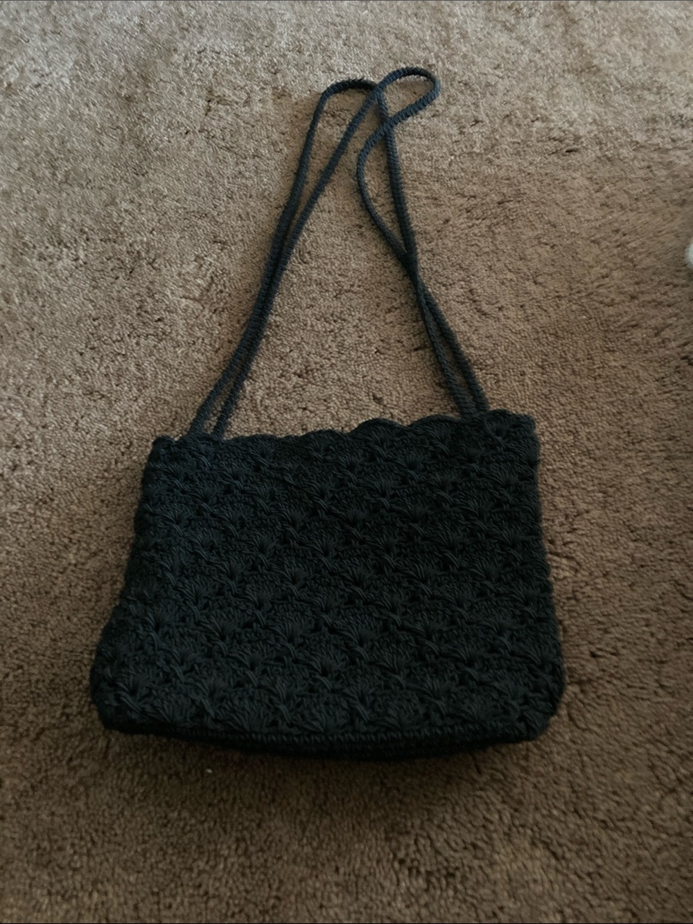 Textured Black Crochet Shoulder Bag